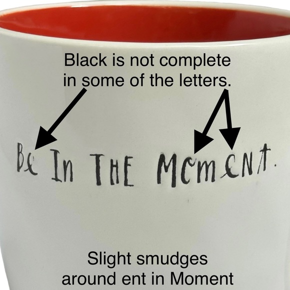 Rae Dunn Be In THE MOmeNt Mug Coffee Tea White with Red Interior Dimples 2017 OG - Picture 3 of 15